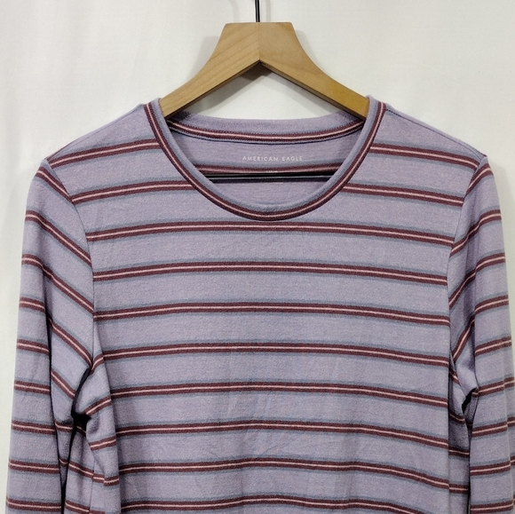 American Eagle Striped Blouse Women's L Purple Boho Retro Y2K 90s Casual Comfy - Picture 2 of 8